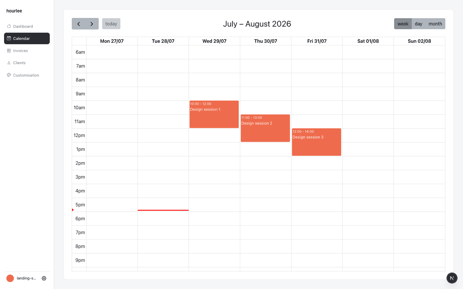Hourlee calendar and client view