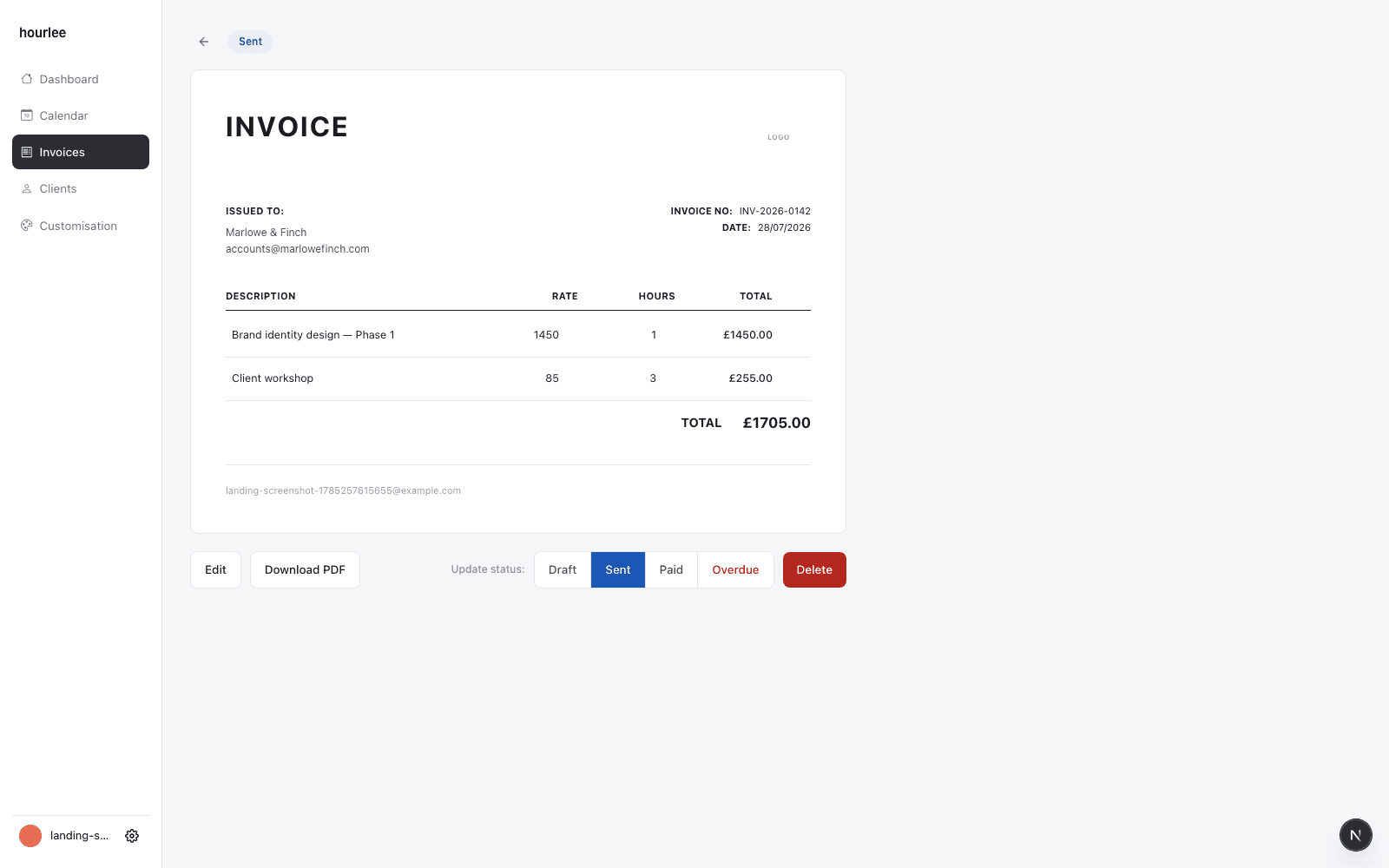 Hourlee invoice detail view