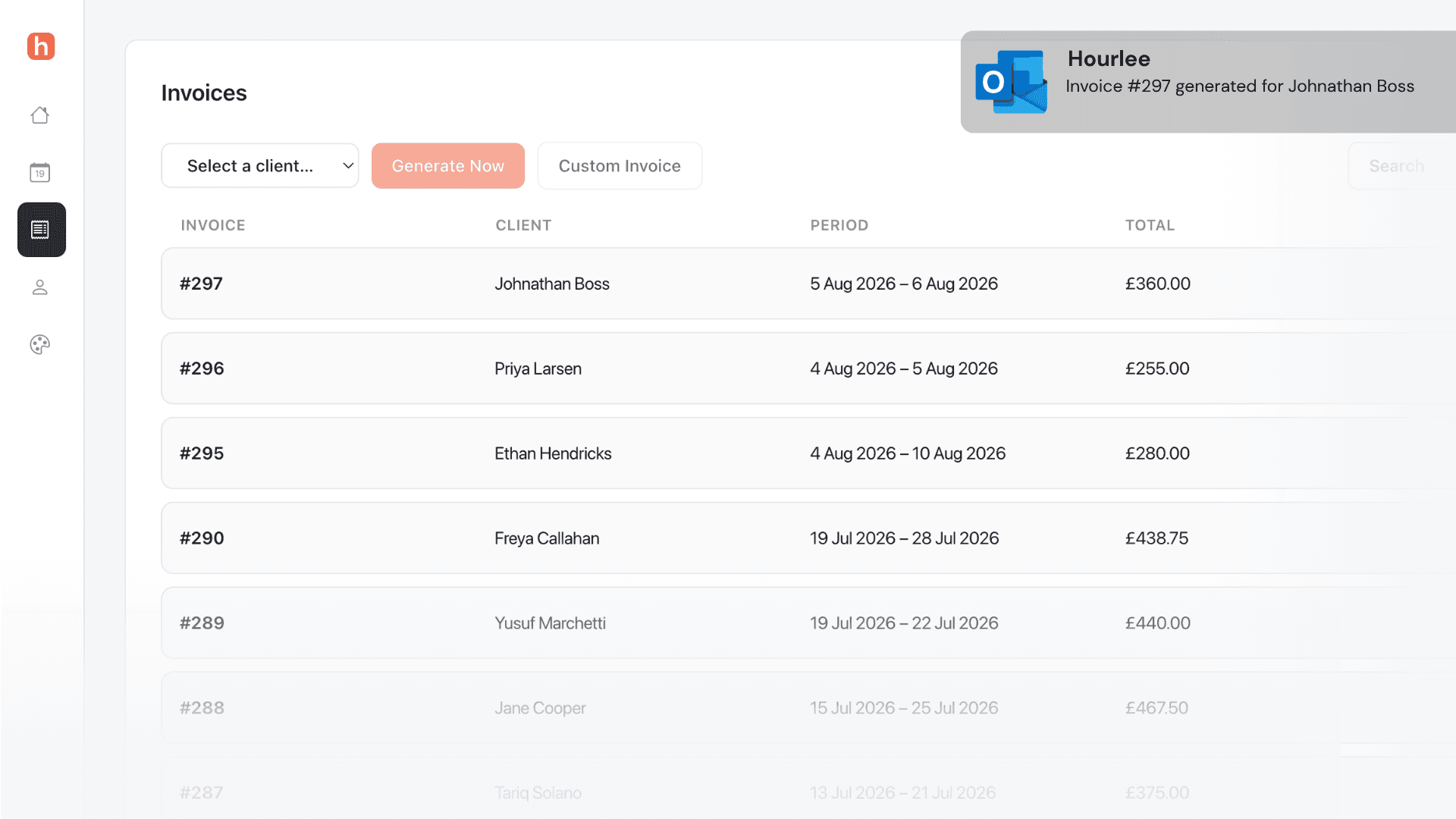 Hourlee invoice notification